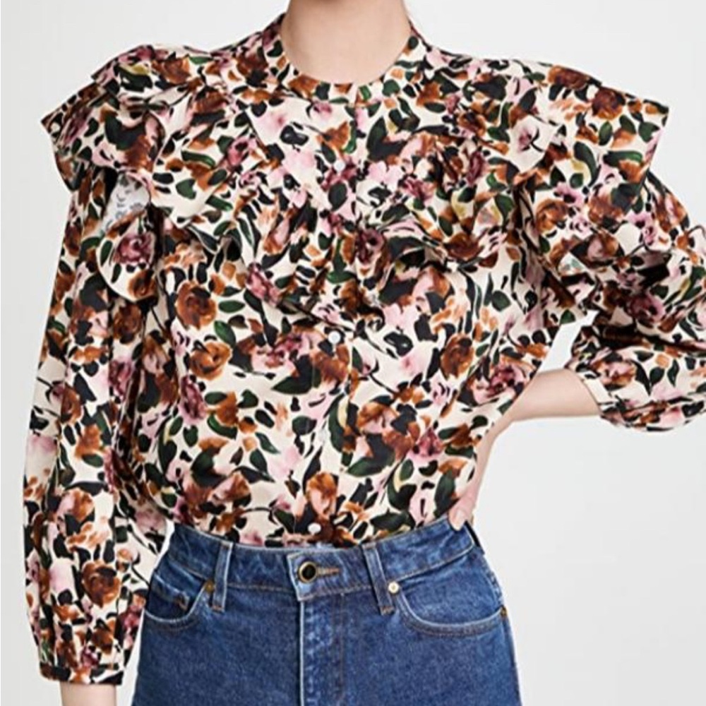 SOMETHING NAVY FLORAL RUFFLE BLOUSE